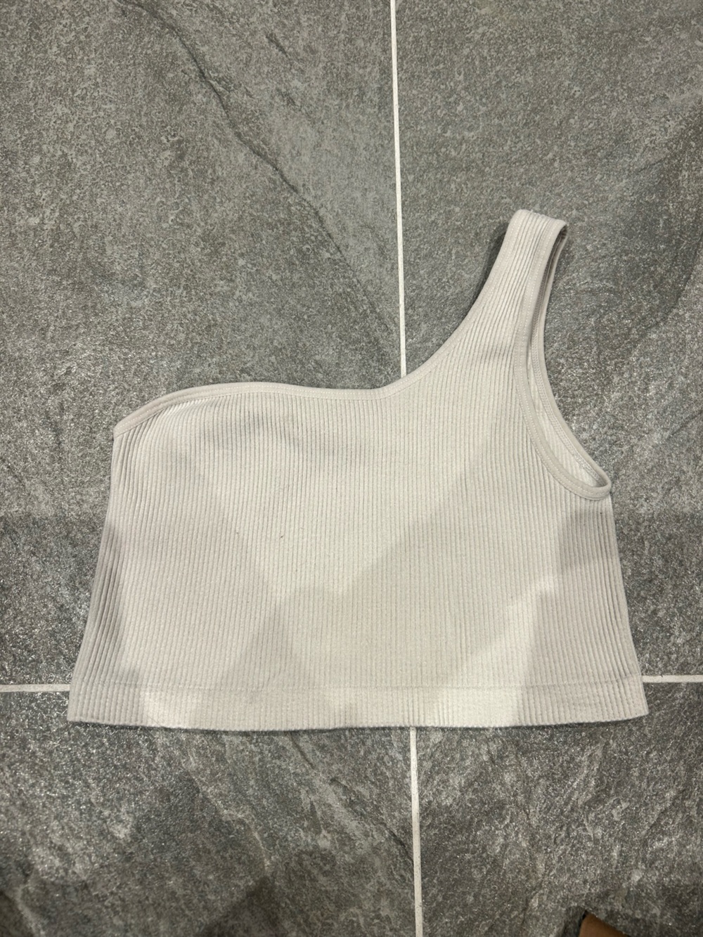 Forever 21 One-Shoulder Ribbed Crop Tank - Cream